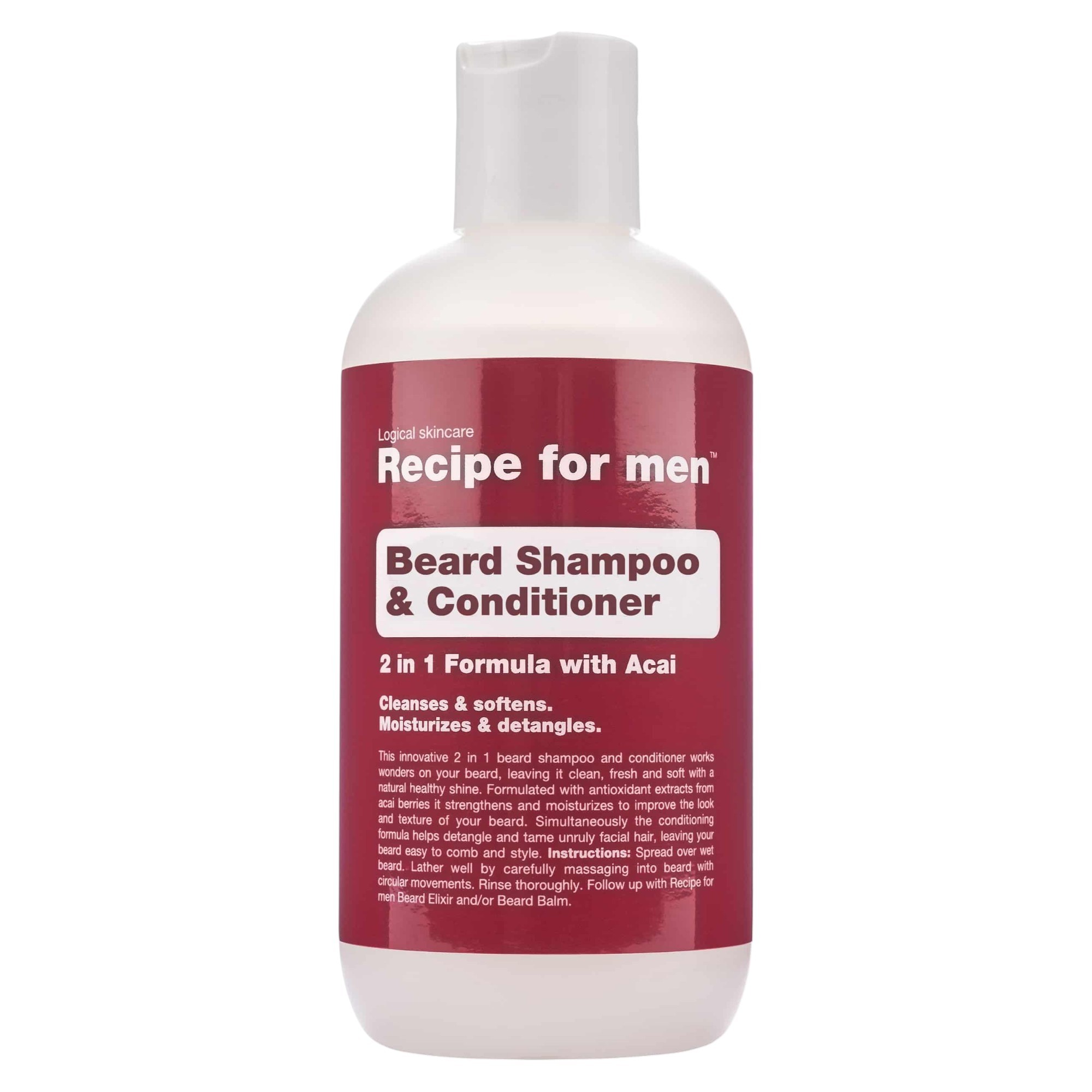 Recipe uomo Shampoo e Balsamo per Barba Detergente e Balsamo Shampoo Idratante per Barba 250ml