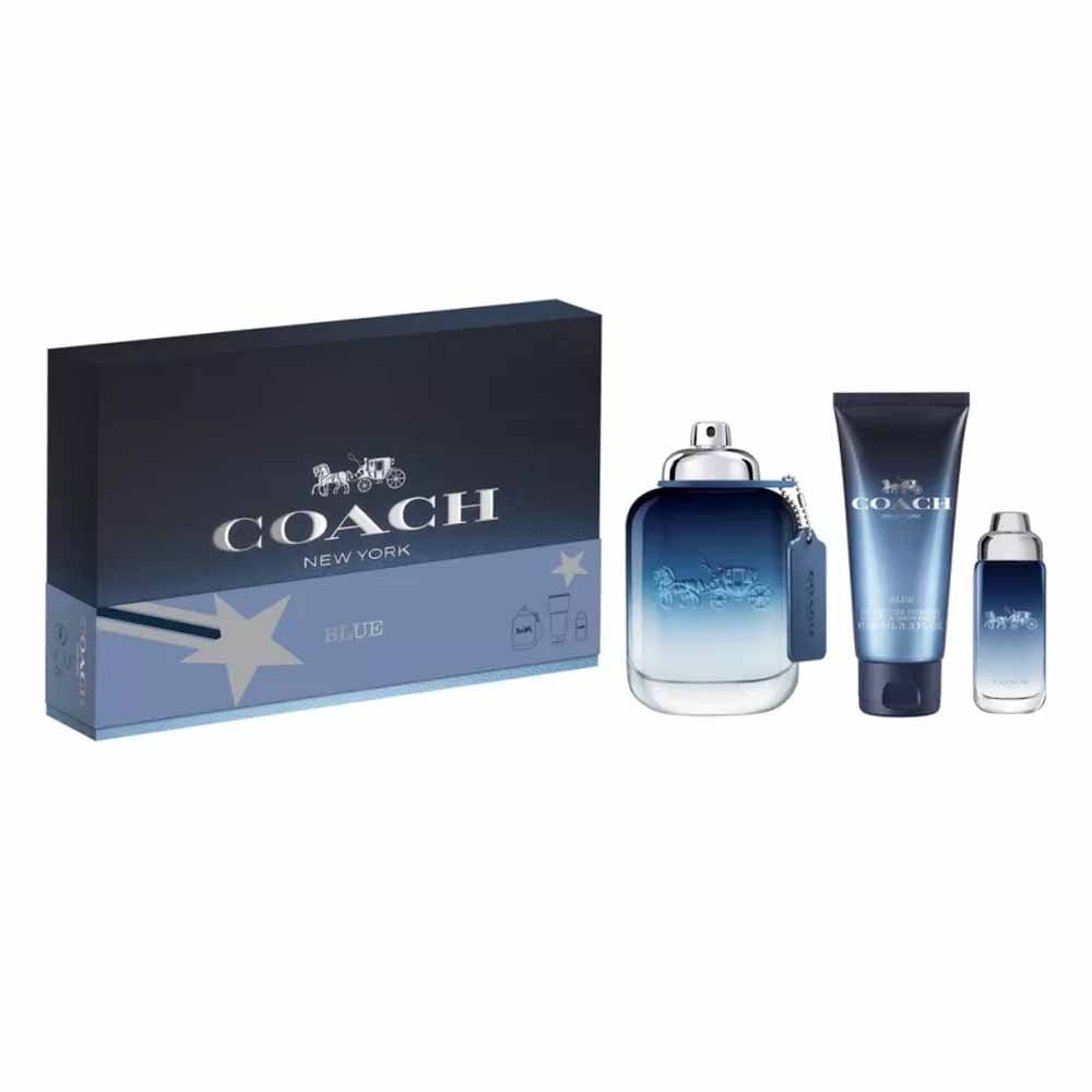 Set Coach: Blue Eau De Toilette uomo 100ml + Blue Eau De Toilette uomo 15ml + Blue Shower Gel Beard & Hair 100ml