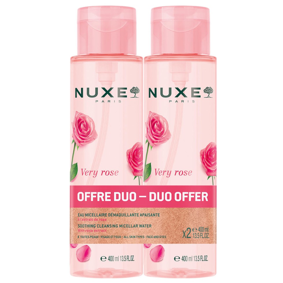Set Duo Nuxe Very Rose Acqua Micellare Detergente e Lenitiva per Pelli Sensibili 2 pezzi 400ml