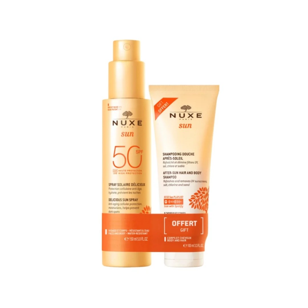 Set Nuxe: Shampoo doposole Sun per capelli e corpo 100ml + Spray solare Sun SPF 50 150ml