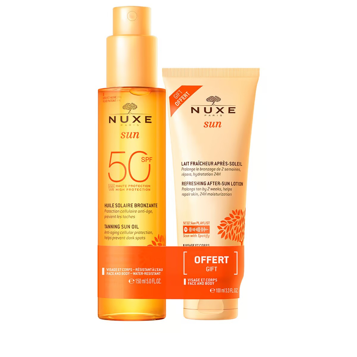 Set Nuxe: Olio abbronzante anti-età Sun SPF 50 150ml + Lozione doposole rinfrescante Sun 100ml