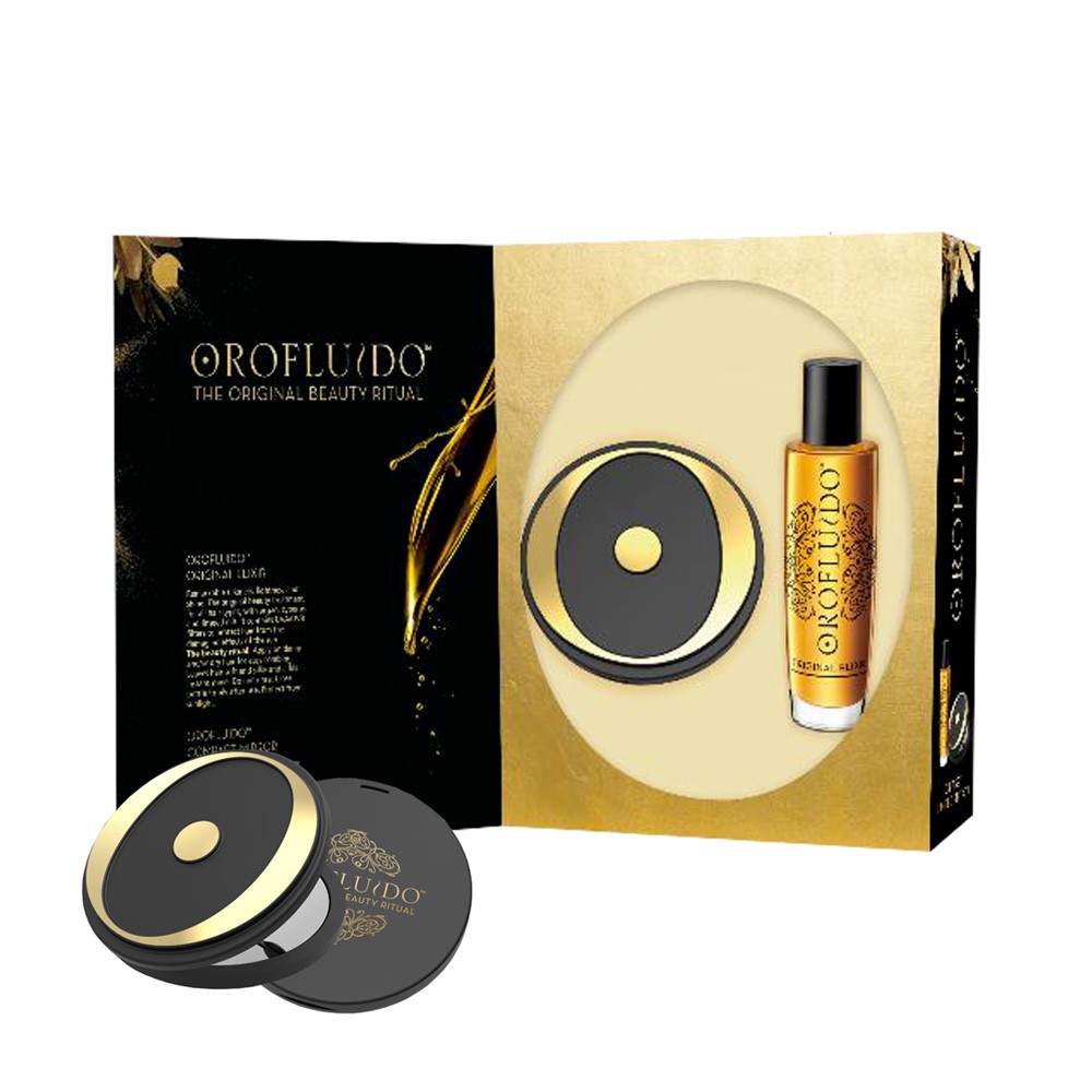 Set Revlon: Orofluido Olio per Capelli Idratante/Districante e Lucente 100ml + Specchietto Compatto Nero