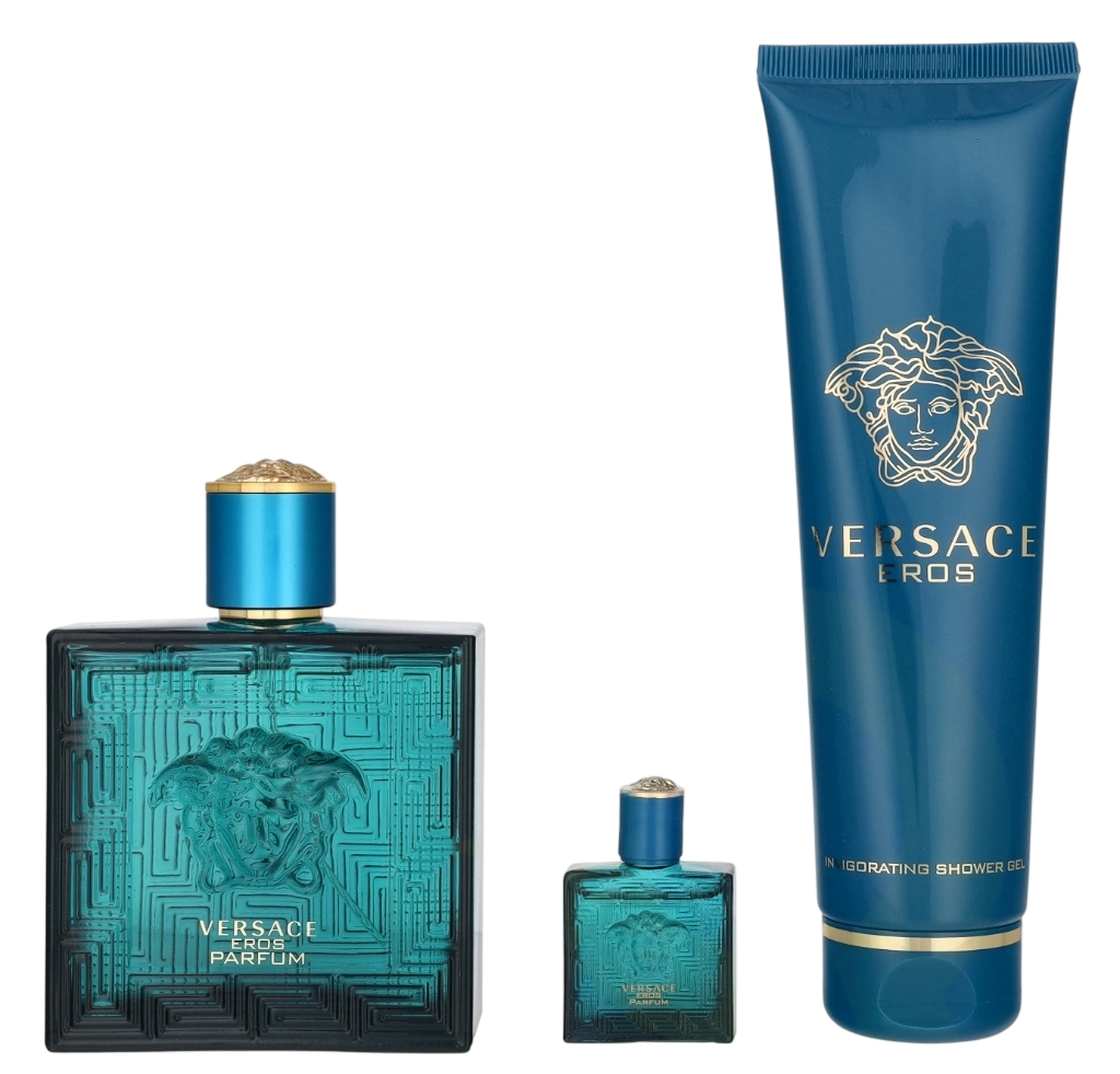 Set Versace: Eros Eau De Toilette uomo 100ml + Eros Eau De Toilette uomo 5ml + Eros Gel doccia per tutti i tipi di pelle 150ml