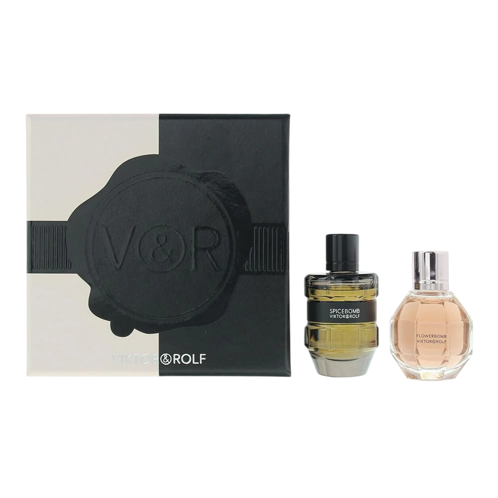 Set Viktor & Rolf: Flowerbomb Eau De Parfum donna 7ml + Spicebomb Eau De Toilette uomo 7ml Miniatura