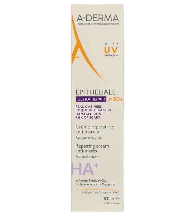 A-Derma Epitheliale Ultra Repair Crema riparatrice quotidiana senza parabeni per viso e corpo SPF 50+ 100ml