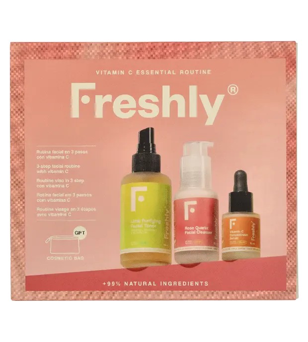 Freshly Vitamin C Essential Routine Lime Purifying Facial Toner 100ml Rose Quartz Facial Cleanser 50ml Minitalla Vitamin C Con
