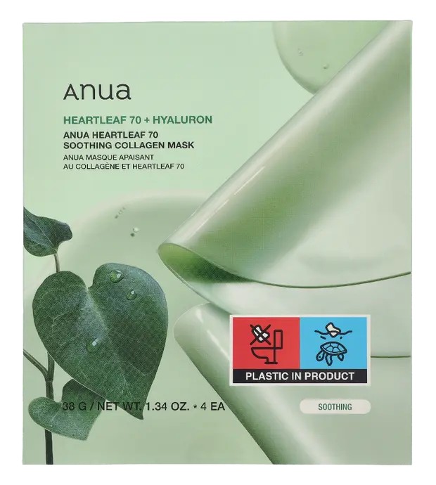 Anua Heartleaf 70 Maschera lenitiva al collagene - Set di maschere 38,0 g donna