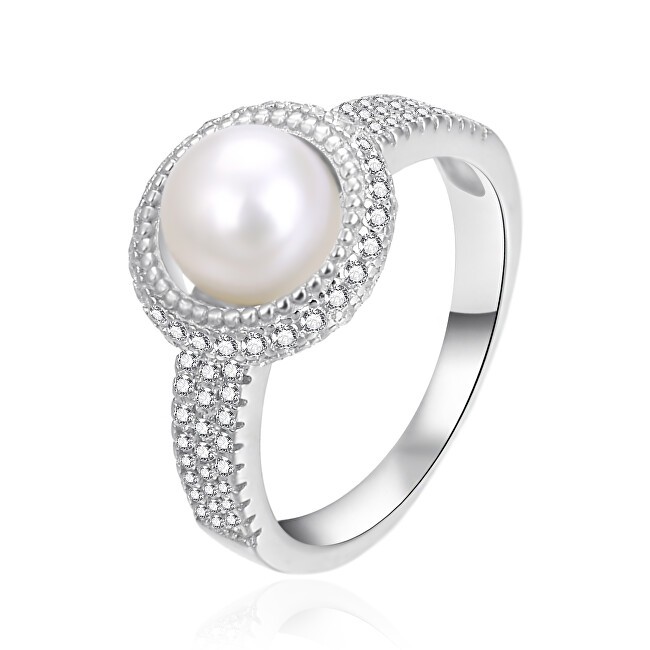 Agato Anello in argento abbagliante con perla autentica AGT-R10W - Diametro: 56 mm donna