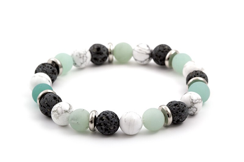 Agato Bracciale con perline in amazzonite, pietra lavica e howlite MINK36 - Lunghezza: 17 cm donna