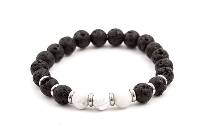 Agato Bracciale con perline in pietra lavica e howlite MINK52 - Lunghezza: 17 cm donna