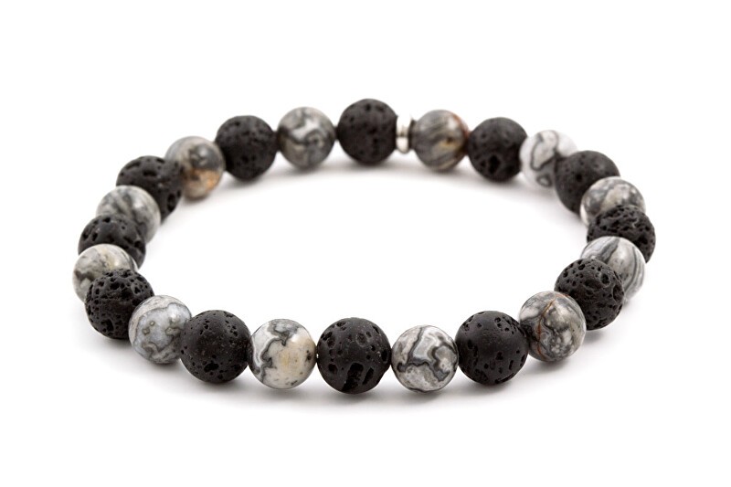 Agato Bracciale di perline in pietra lavaca e diaspro MINK59 - Lunghezza: 19 cm donna