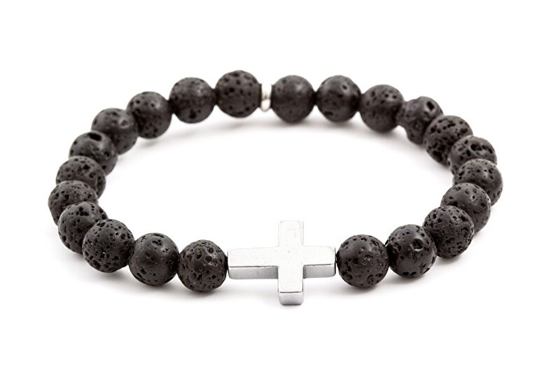 Agato Bracciale con perline in pietra lavica ed ematite MINK61 - Lunghezza: 17 cm unisex