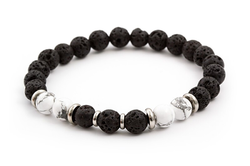 Agato Bracciale di perline in pietra lavaca e howlite MINK62 - Lunghezza: 19 cm donna