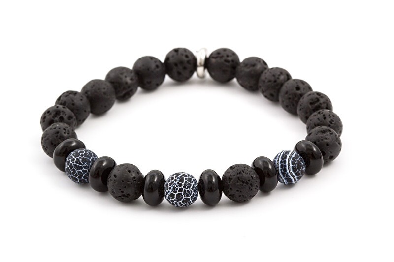 Agato Bracciale con perline in pietra lavica e howlite MINK63 - Lunghezza: 19 cm donna