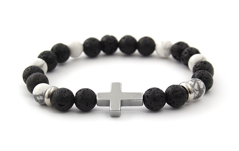 Agato Bracciale di perline in pietra lavaca, howlite ed ematite MINK64 - Lunghezza: 19 cm donna