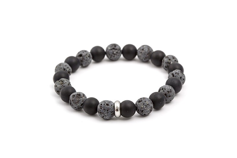Agato Bracciale di perline in pietra lavaca e agata MINK101 - Lunghezza: 19 cm unisex