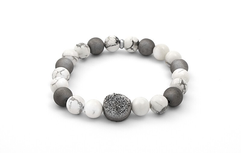 Agato Bracciale di perline in agata e howlite MINK123 - Lunghezza: 19 cm donna