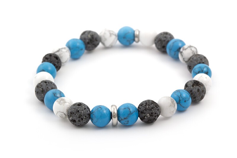 Agato Bracciale di perline in howlite e pietra lavica MINK66 - Lunghezza: 19 cm unisex