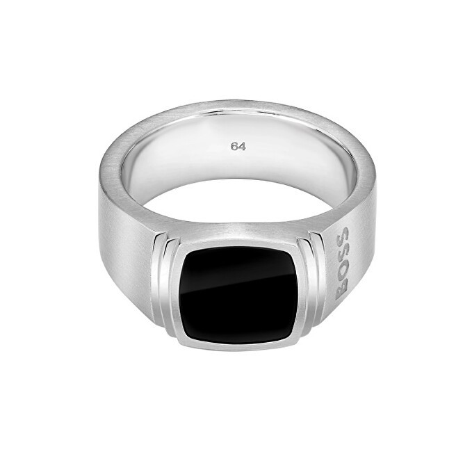 Hugo Boss Anello da uomo in acciaio con onice Odell 1580652 - Diametro: 64 mm uomo