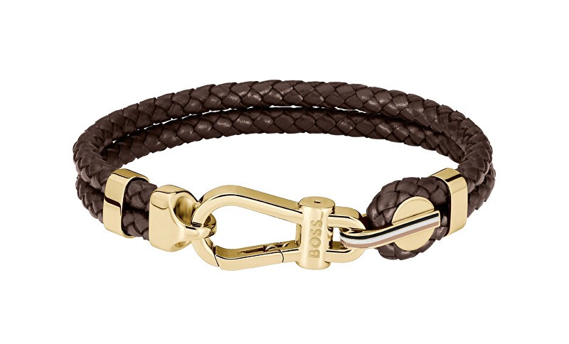 Hugo Boss Bracciale doppio alla moda in pelle marrone 1580700 - Lunghezza: 19 cm uomo
