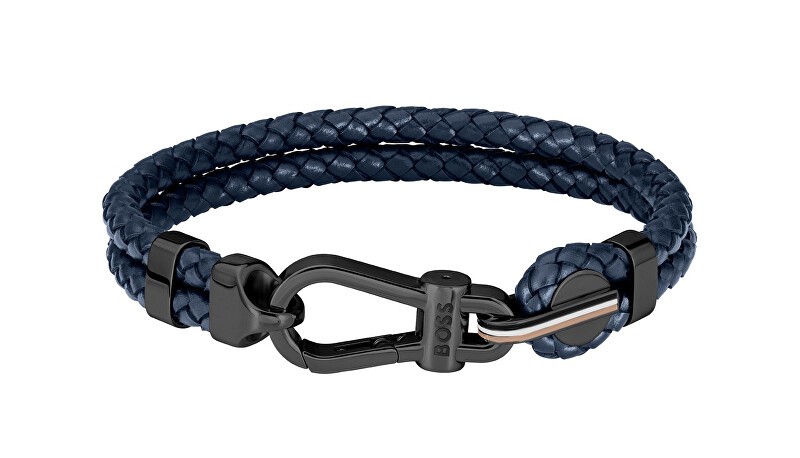 Hugo Boss Elegante bracciale doppio in pelle blu scuro 1580701 - Lunghezza: 19 cm uomo