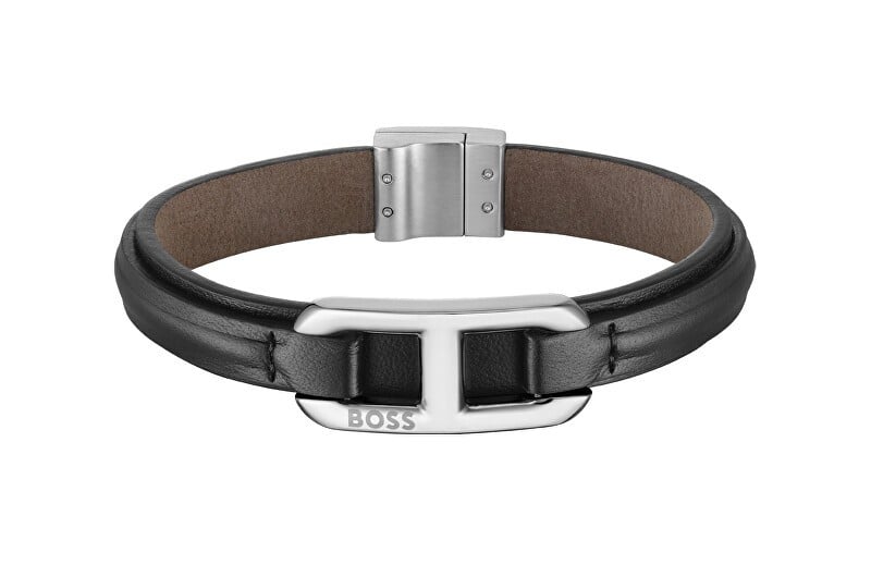 Hugo Boss Elegante bracciale in pelle nera Codice 1580783 - Lunghezza: 19 cm uomo