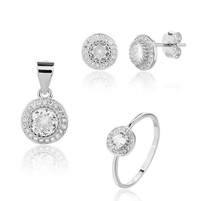 JVD Incantevole set di gioielli in argento con zirconi SVLS0127SJ6BI anello, pendente, orecchini - Circonferenza: 58 mm donna