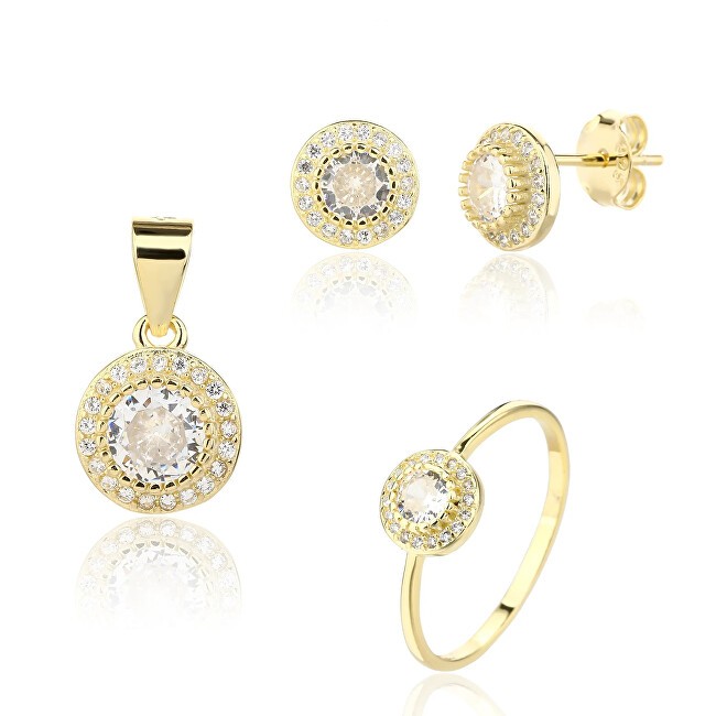 JVD Incantevole set di gioielli placcati in oro con zirconi SVLS0127SJ6GO anello, pendente, orecchini - Circuito: 60 mm donna