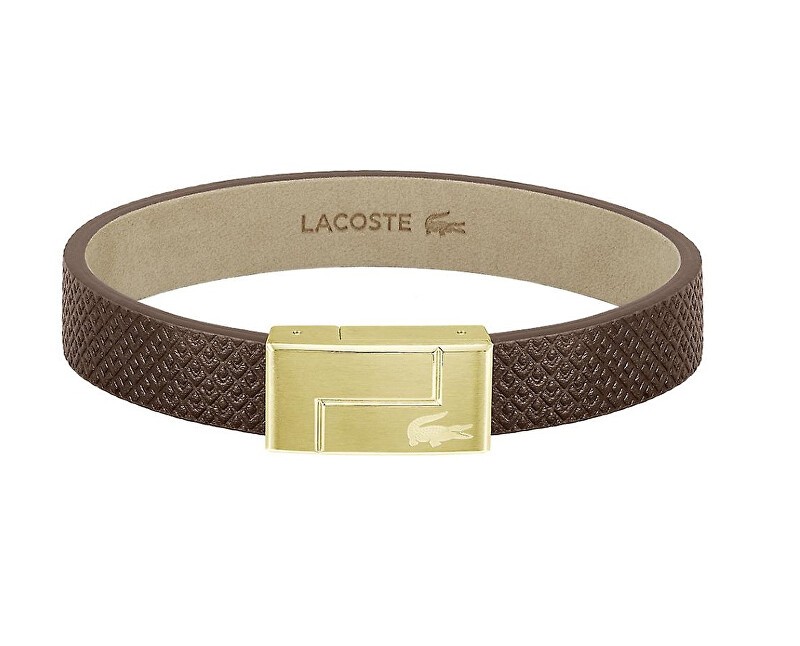 Lacoste Bracciale in pelle marrone Monogram Leather 2040187 - Lunghezza: 17.5 cm uomo