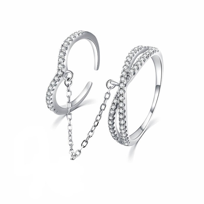 MOISS Anello doppio di lusso in argento con zirconi R00022 - Diametro: 54 mm donna