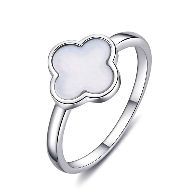 MOISS Anello di lusso in argento con perla a forma di quadrifoglio R0004455-P - Circonferenza: 52 mm donna