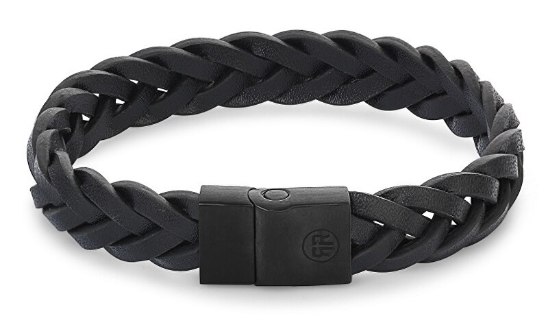 Rebel&Rose Bracciale in pelle nera intrecciata nera RR-M0026-B - Dimensioni: 14 cm - XXS uomo