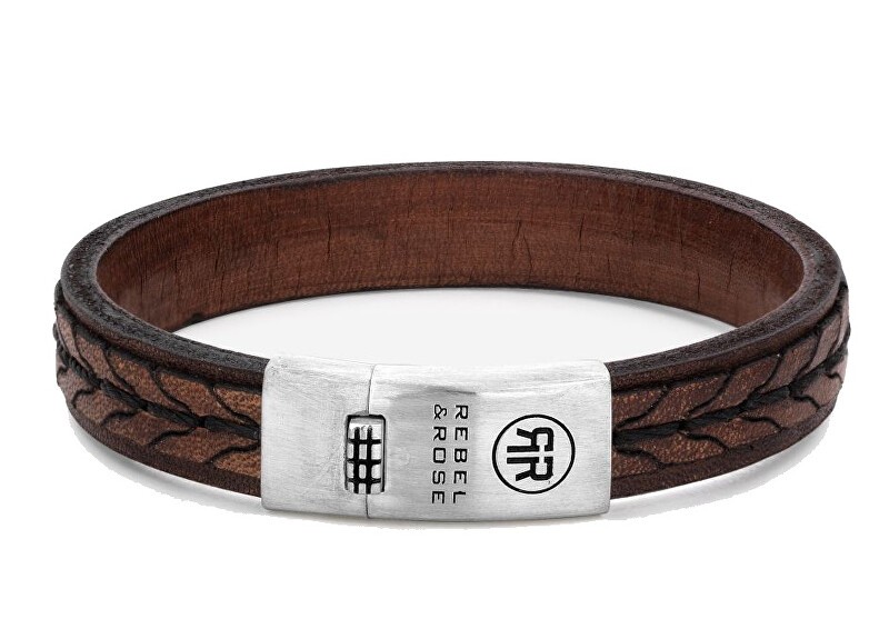 Rebel&Rose Bracciale da uomo in pelle intrecciata color cognac RR-L0079-S - Dimensioni: 19 cm - L uomo