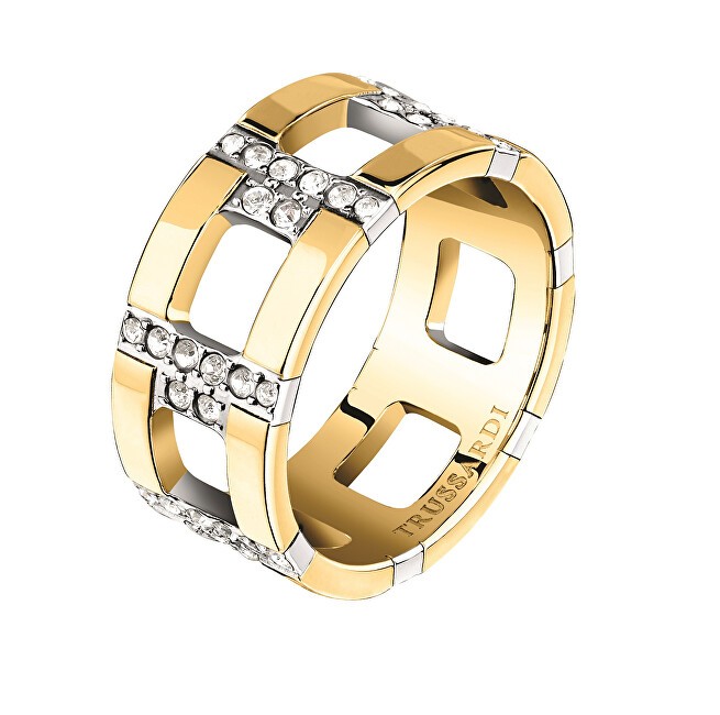 Trussardi Anello distintivo placcato oro con zirconi T-Logo TJAXC38 - Circuito: 58 mm donna