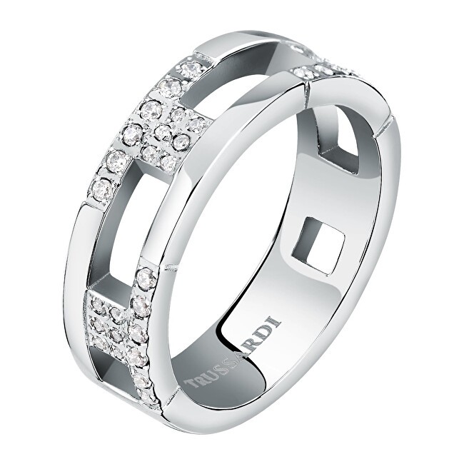 Trussardi Anello in acciaio abbinato con zirconi T-Logo TJAXC40 - Circuito: 56 mm donna