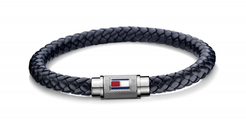 Tommy Hilfiger Bracciale alla moda in pelle blu scuro TH2701000 - Lunghezza: 19 cm uomo