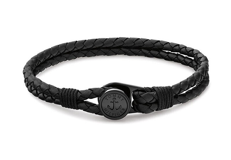 Tommy Hilfiger Bracciale in pelle nera Nautical 2790693 - Lunghezza: 17,5 cm uomo