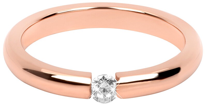 Troli Anello sottile in acciaio placcato oro rosa con cristallo - Diametro: 55 mm donna