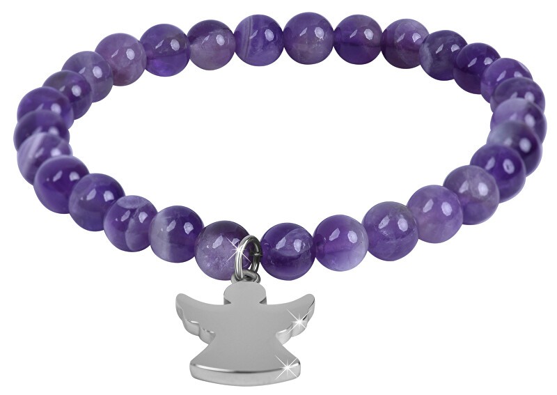 Troli Bracciale con perline di ametista e angelo - Lunghezza: 18 cm donna