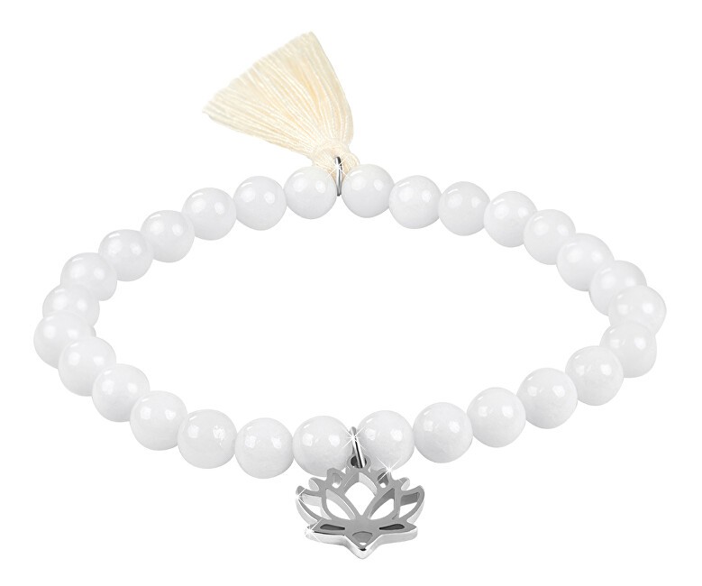 Troli Bracciale in agata bianca con fiore di loto e nappa - Lunghezza: 18 cm donna