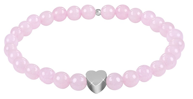 Troli Bracciale in quarzo rosa con perline e cuore - Lunghezza: 20 cm donna