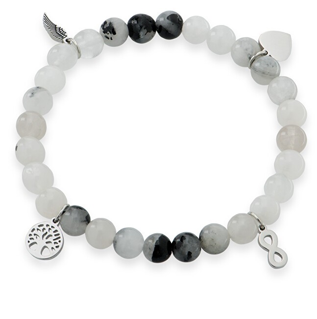Troli Bracciale di perline in quarzo sulcato con pendenti protettivi - Lunghezza: 17 cm donna