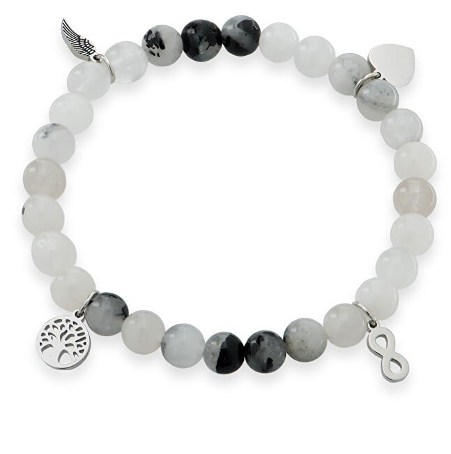 Troli Bracciale di perline in quarzo scanalato con pendenti protettivi - Lunghezza: 20 cm donna