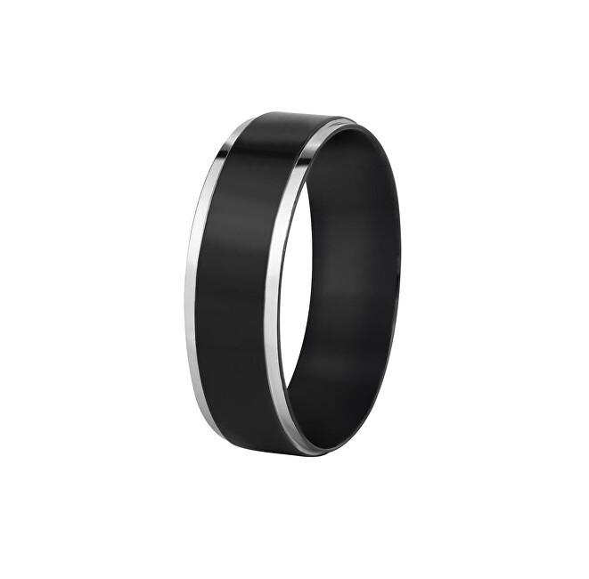 Troli Anello in acciaio nero con bordo argento - Diametro: 54 mm unisex
