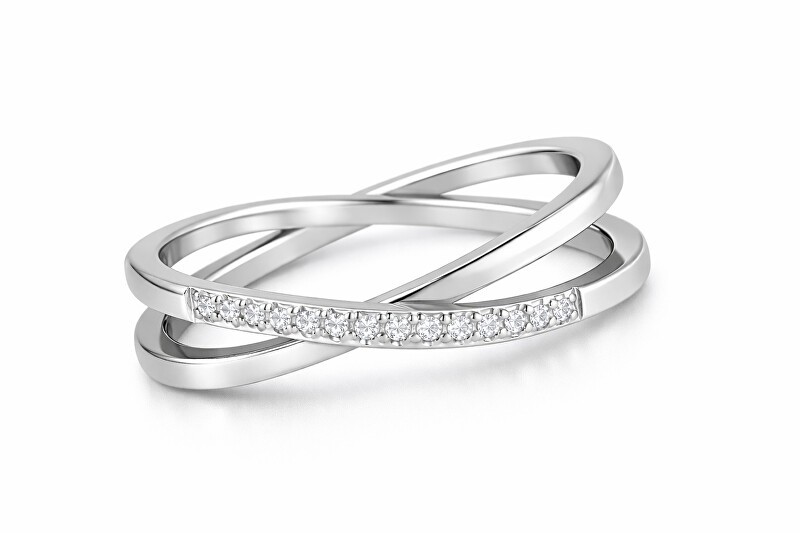 Troli Anello doppio in acciaio pregiato con zirconi trasparenti in argento - Diametro: 52 mm donna