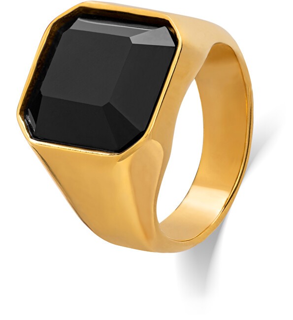 Troli Anello massiccio dorato con cristallo nero - Circonferenza: 59 mm unisex