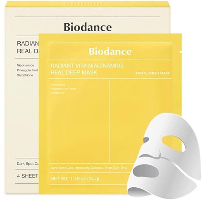 Biodance Maschera viso illuminante in tessuto Radiant Vita Niacinamide Real Deep Mask 34g