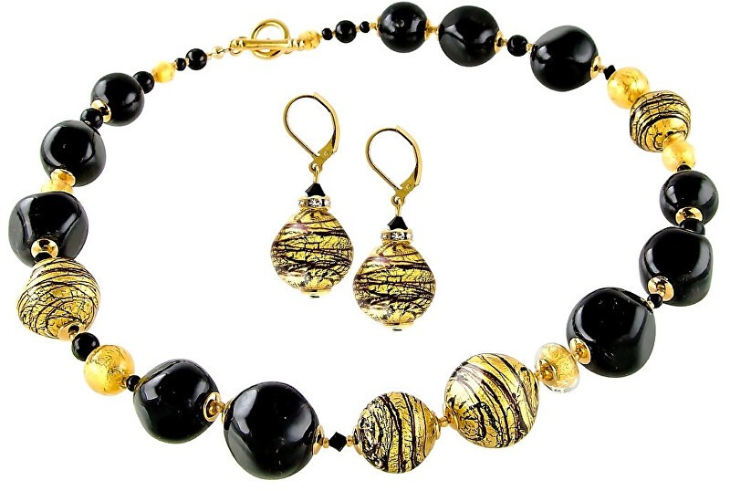 Lampglas Set di lusso Gold en Tiger composto da perle Lampglas e oro 24 carati CQ5 collana, orecchini donna
