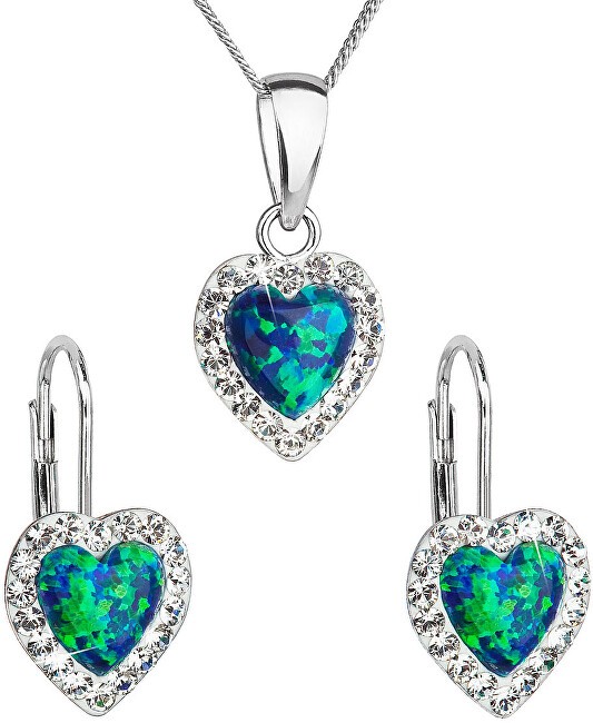 Evolution Group Set di gioielli a forma di cuore con cristalli Preciosa 39161.1 e opale verde orecchini, catena, pendente donna