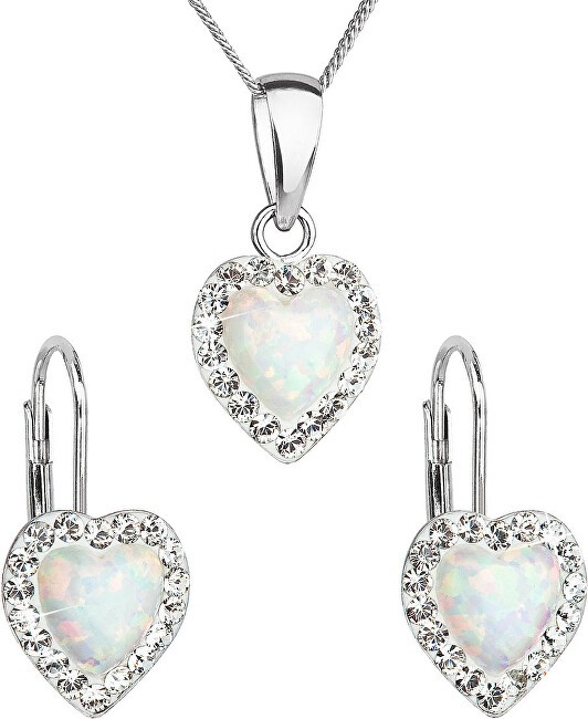 Evolution Group Set di gioielli a forma di cuore con cristalli Preciosa 39161.1 e opale bianco orecchini, catena, pendente donna